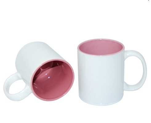 KUBEK ceramiczny z nadrukiem i z kolorowym wnętrzem 