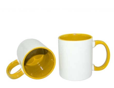 KUBEK ceramiczny z nadrukiem, kolorowe ucho i wnętrze 