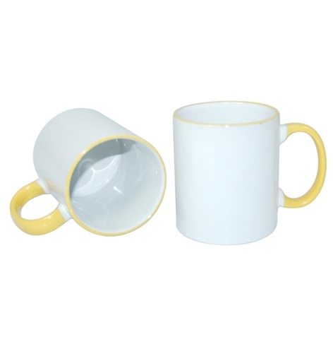 KUBEK ceramiczny z nadrukiem i kolorowym uchem B11